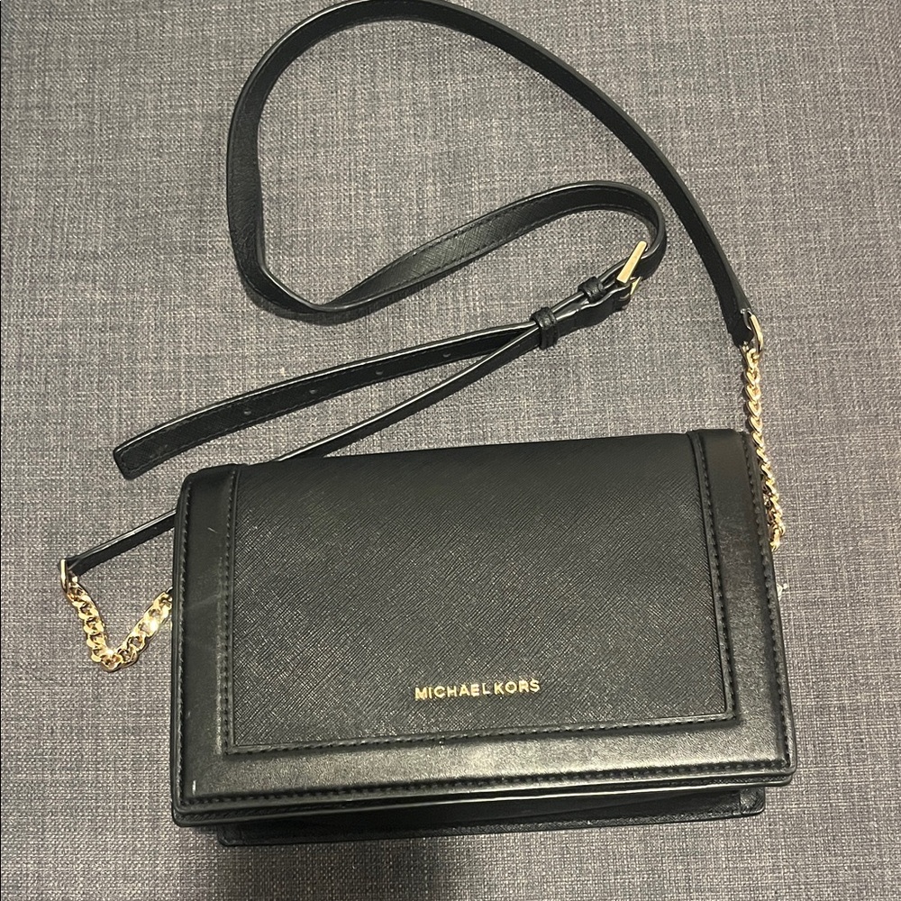 Michael Kors Black Crossbody with Gold Chain